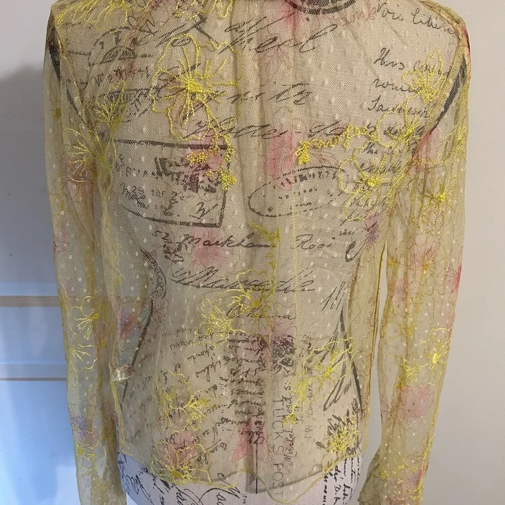 Free People Floral Sheer Yellow Top NWOT